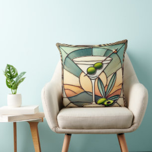 Mid Century Stained Glass 2 Olive Martini Throw Pillow