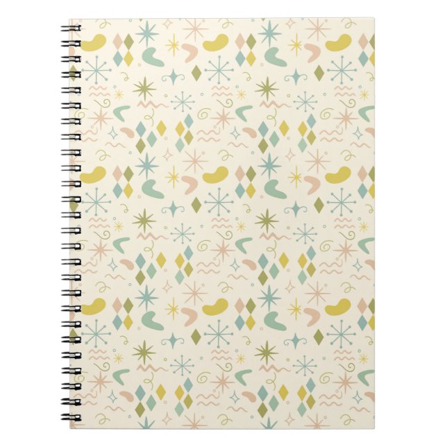 Mid Century Starburst and Boomerang Pattern  Notebook (Front)