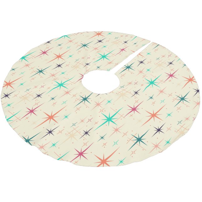 Mid-Century Starburst Christmas Tree Skirt - Cream (Angled)