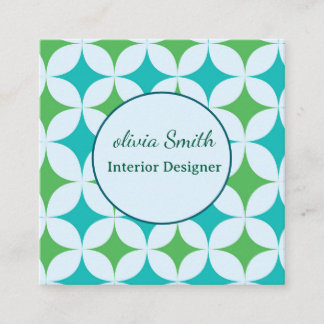 Mid Century  Starbursts in Green and Teal Custom  Square Business Card