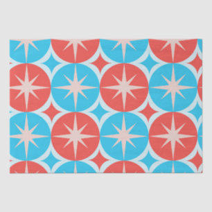 Mid Century Starbursts on Blue and Red Circles Tissue Paper