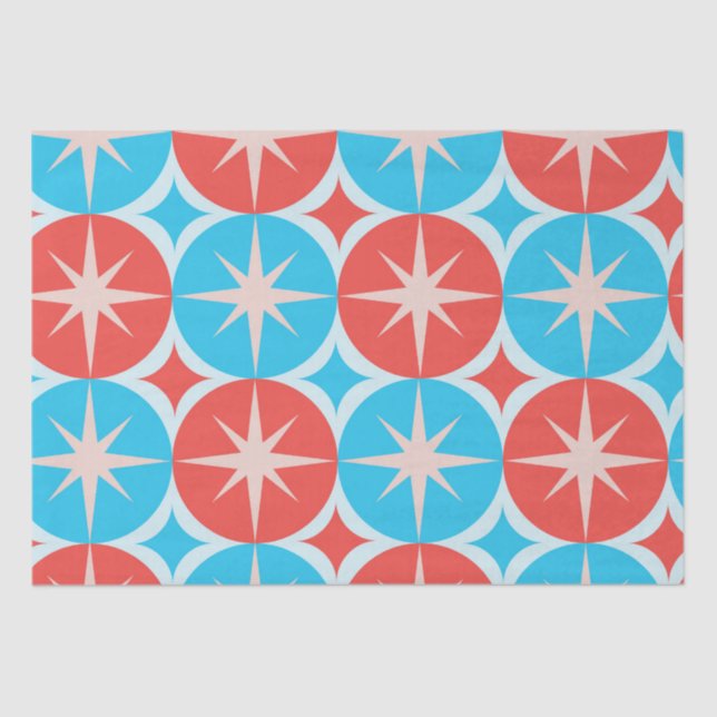 Mid Century Starbursts on Blue and Red Circles Tissue Paper (Front)