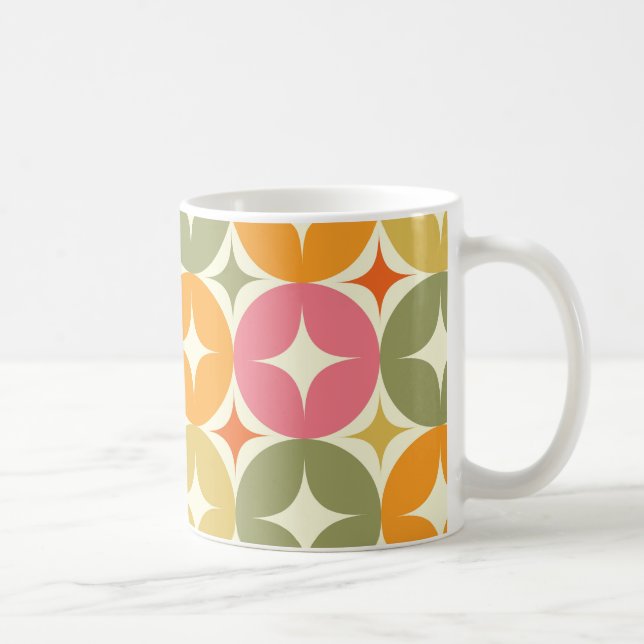 Mid Century Starbursts on Colourful Circles Patter Coffee Mug (Right)