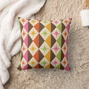 Mid Century Starbursts on Colourful Diamonds  Throw Pillow