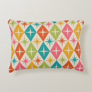 Mid Century Starbursts on Colourful Retro Diamonds Accent Pillow