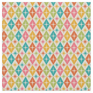 Mid Century Starbursts on Colourful Retro Diamonds Fabric