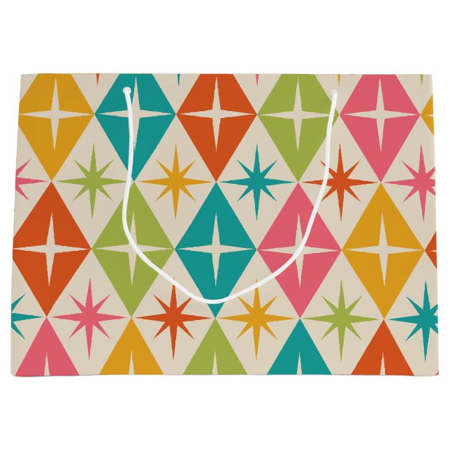Mid Century Starbursts on Colourful Retro Diamonds Large Gift Bag (Front)