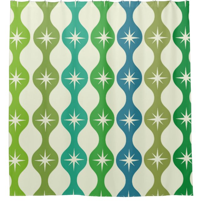 Mid Century Starbursts on Green Blue Ogee Pattern  (Front)