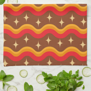 Mid Century Starbursts on Groovy funky waves Kitchen Towel