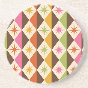 Mid Century Starbursts on Harlequin Diamonds  Coaster