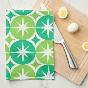 Mid Century Starbursts on Jade lime green circles  Kitchen Towel