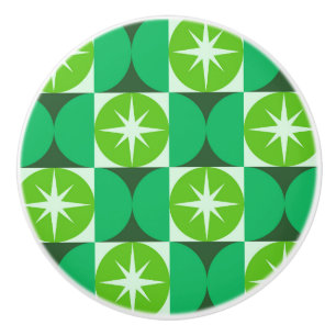 Mid Century Starbursts on Lime Mint Green circles  Ceramic Knob