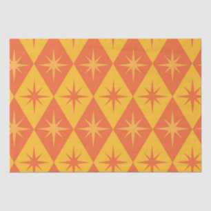 Mid Century Starbursts on Orange Amber Diamonds  Tissue Paper