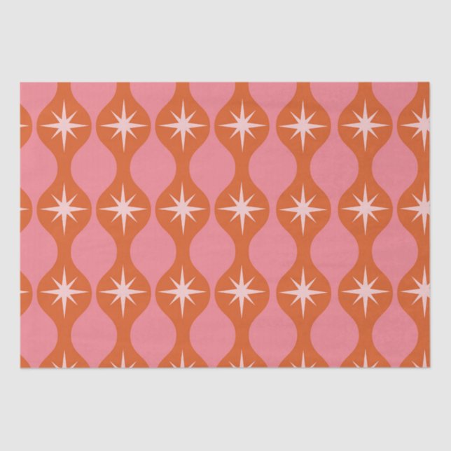 Mid Century Starbursts on Orange Pink Ogee Pattern Tissue Paper (Front)