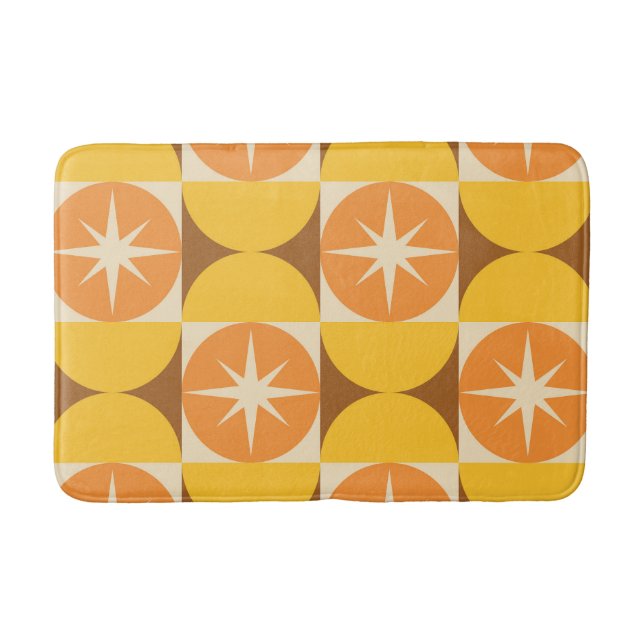 Mid Century Starbursts on Orange Yellow Circles  Bath Mat (Front)