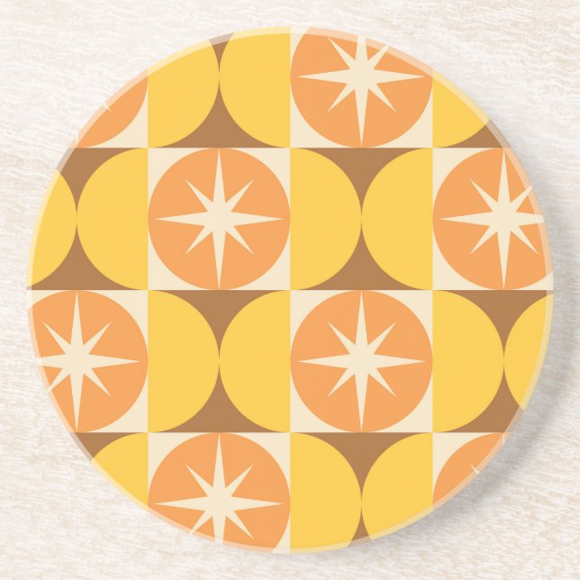 Mid Century Starbursts on Orange Yellow Circles  Coaster (Front)