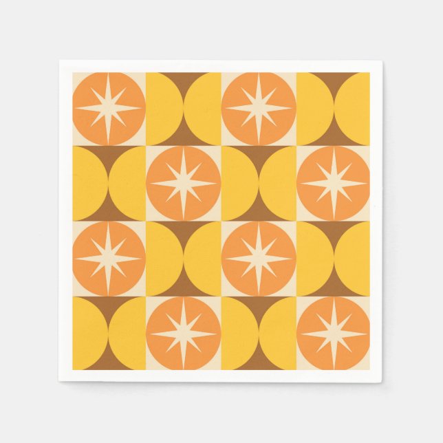 Mid Century Starbursts on Orange Yellow Circles  Napkin (Front)