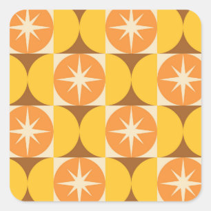 Mid Century Starbursts on Orange Yellow Circles Square Sticker