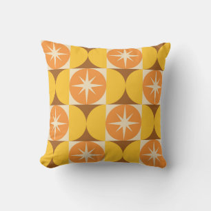 Mid Century Starbursts on Orange Yellow Circles  Throw Pillow