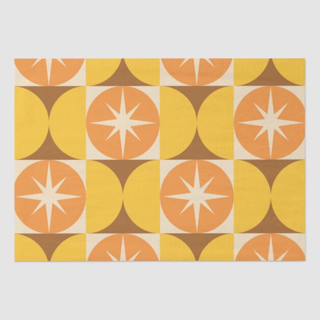 Mid Century Starbursts on Orange Yellow Circles  Tissue Paper (Front)