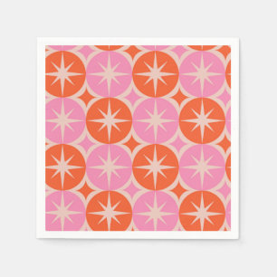 Mid Century Starbursts on Pink Orange Cricles  Napkin