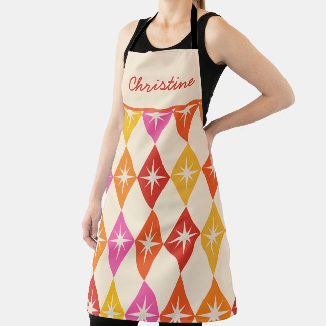 Mid Century Starbursts on Retro Diamonds  Custom  Apron (Insitu)