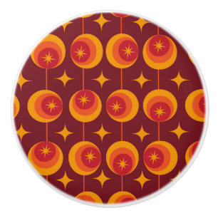 Mid Century Starbursts Pattern on Retro Circles Ceramic Knob