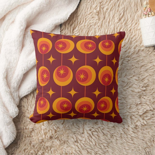 Mid Century Starbursts Pattern on Retro Circles Throw Pillow (Blanket)
