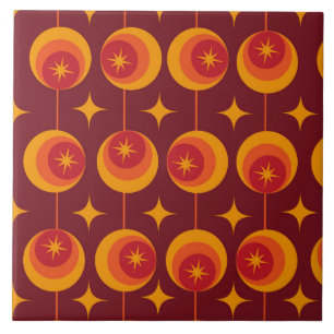 Mid Century Starbursts Pattern on Retro Circles Tile