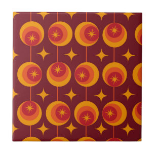 Mid Century Starbursts Pattern on Retro Circles Tile