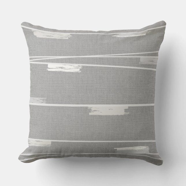 Mid-Century Stripe Grey Combo Throw Pillow (Front)