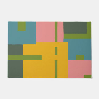 Mid-century style geometric colour-blocked doormat