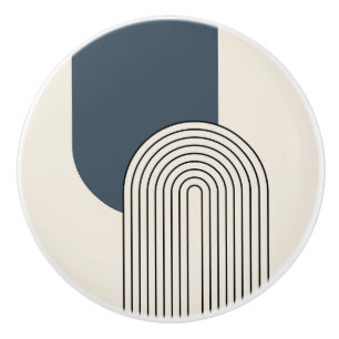 Mid Century style line art with dark blue arch Ceramic Knob