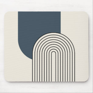 Mid Century style line art with dark blue arch Mouse Pad