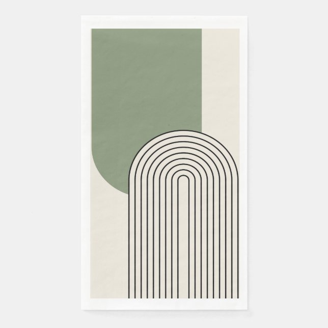 Mid Century style line art with green arch Napkin (Front)