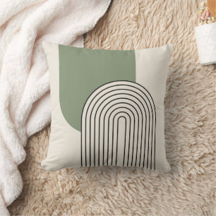 Mid Century style line art with green arch Throw Pillow