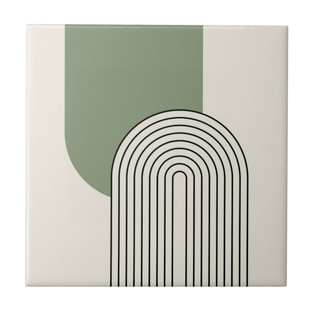 Mid Century style line art with green arch Tile (Front)