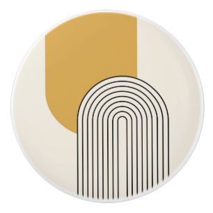 Mid Century style line art with mustard colour arc Ceramic Knob