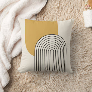 Mid Century style line art with mustard colour arc Throw Pillow