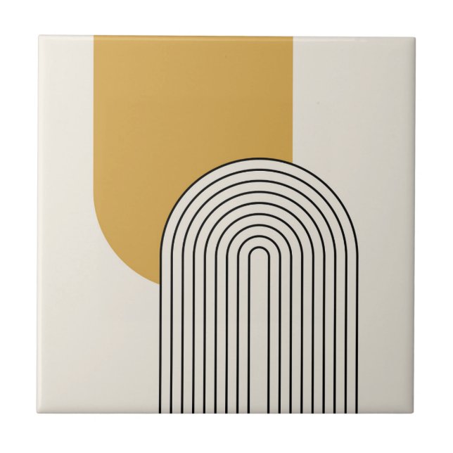 Mid Century style line art with mustard colour arc Tile (Front)