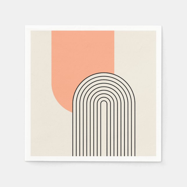 Mid Century style line art with pink arch Napkin (Front)