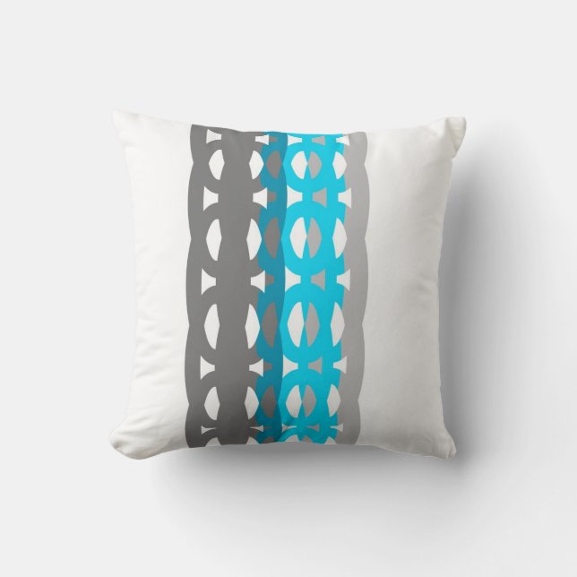 mid century style pillow turquoise and grey design (Front)