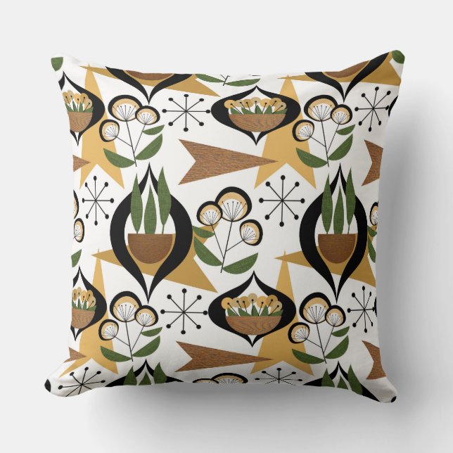 Mid-Century Style | Plants | Fifties Style Throw Pillow (Front)