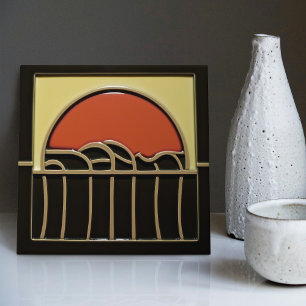 Mid-Century Sundown Water Arts Crafts Movement Tile