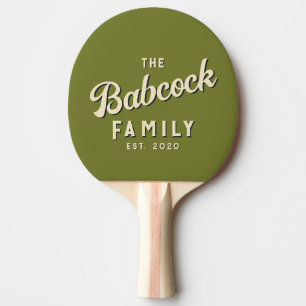 Mid-Century Sweet Olive Retro Family Name & Year Ping Pong Paddle