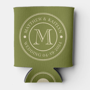 Mid-Century Sweet Olive Wedding Monogram Can Cooler