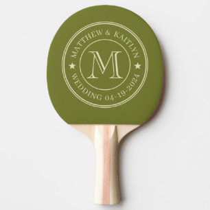 Mid-Century Sweet Olive Wedding Monogram Star Ping Pong Paddle