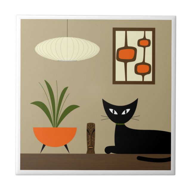 Mid Century Tabletop Cat with Mod Pods  Tile (Front)