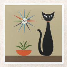 Mid Century Tabletop Cat with Starburst Clock