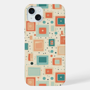 Mid Century Teal Blue Orange Abstract Square iPhone 15 Plus Case